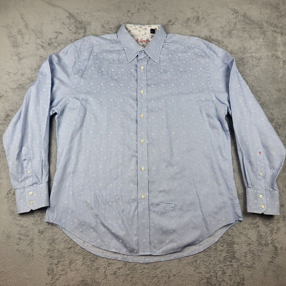 Robert Graham Button Up Shirt Mens Medium Long Sleeve Blue Striped Dot 2XL